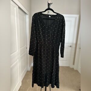 Women’s Old Navy Black Long-Sleeve with Gold Polka Dot Midi Dress Size XL